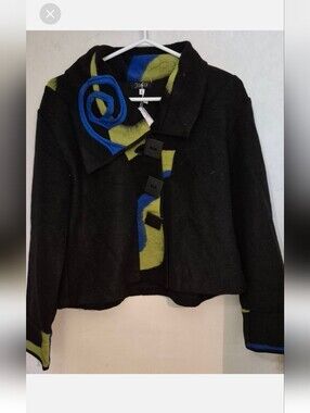 Jaskar Artsy Black Cropped Jacket with Blue & Lime Accent S.M NWT